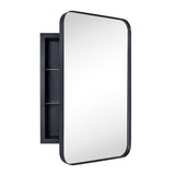 Matt Black Recessed Bathroom Mirror Wall Cabinet with Mirror Stainless Steel Frame