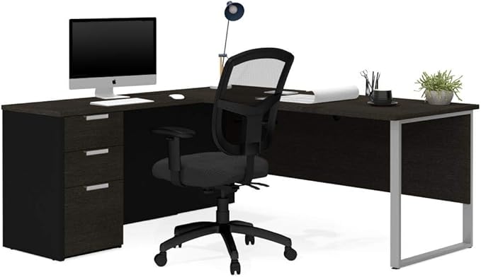 Pro-Concept Plus L-Shaped Desk with Drawers, Deep Grey & Black