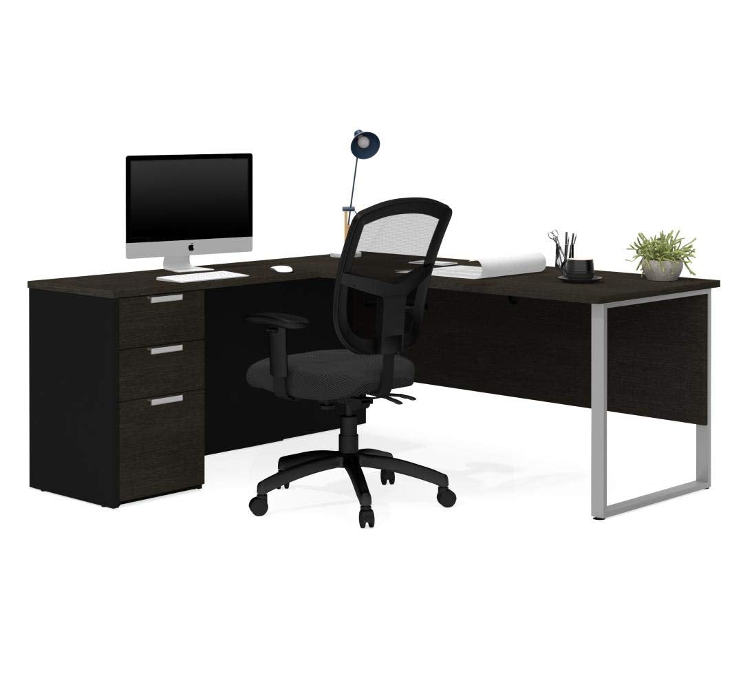 Pro-Concept Plus L-Shaped Desk with Drawers, Deep Grey & Black