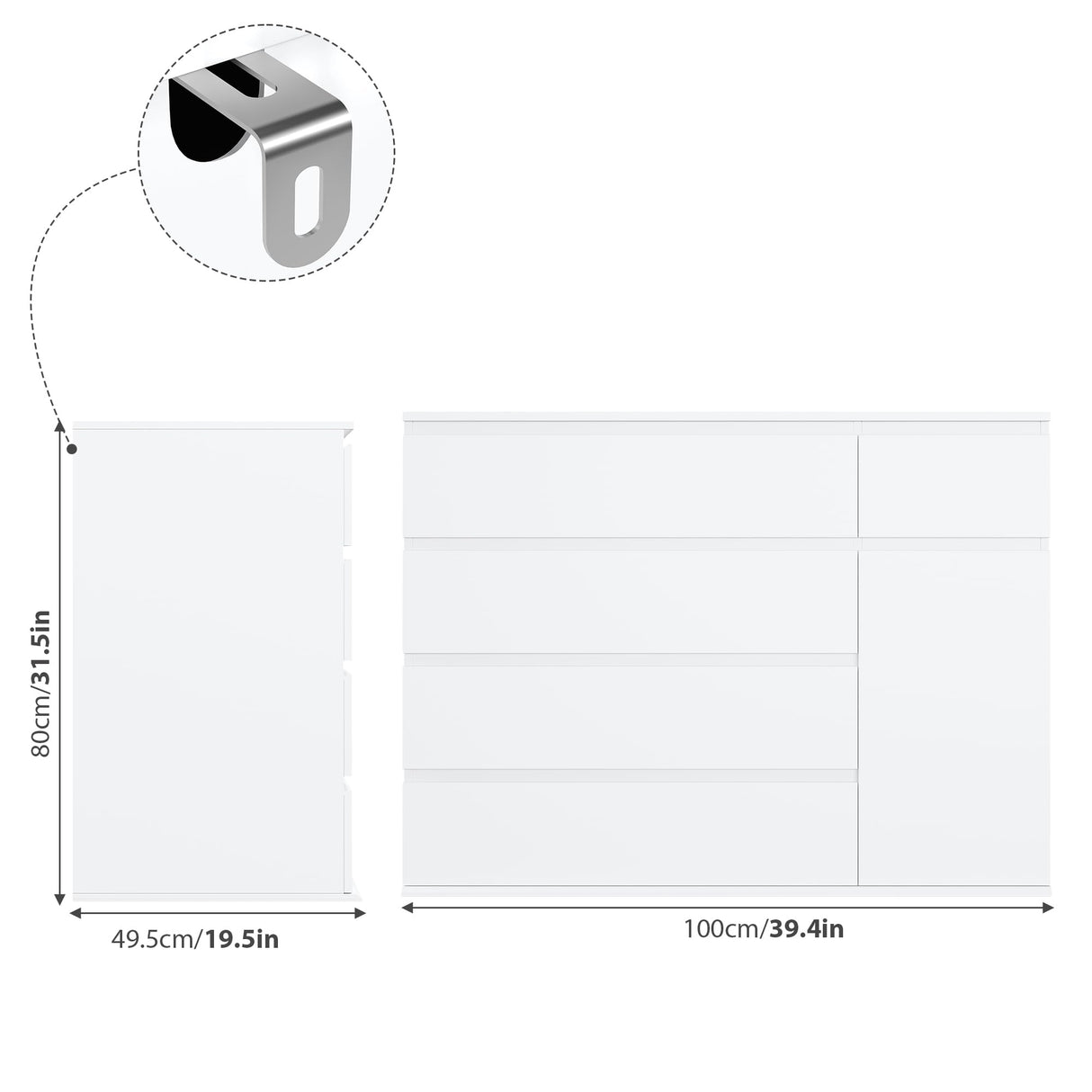 5 Drawer Dresser, White Dresser Modern Dresser for TV Stand, Double Dresser