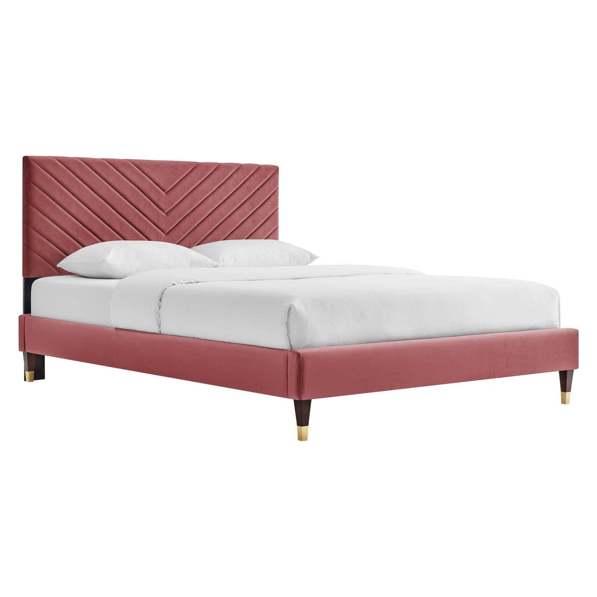 Roxanne Performance Velvet Queen Platform Bed, Dusty Rose