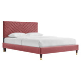 Roxanne Performance Velvet Queen Platform Bed, Dusty Rose