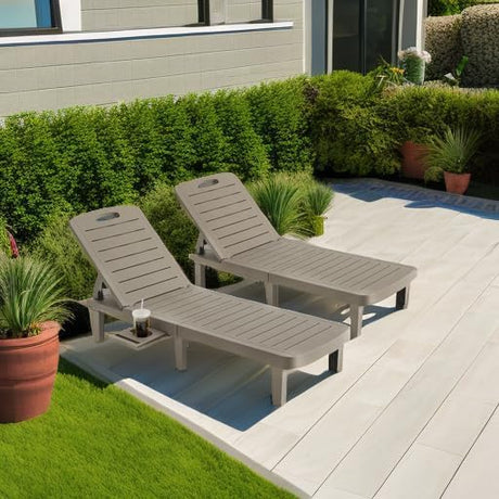 UDPATIO Oversized Outdoor Chaise Lounge Chair, 5-Level Adjustment Backrest, Extra Widen Chaise with Cup Holder Easy Assembly for Pool Beach Garden (1PC, Grey)