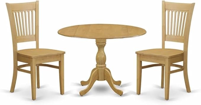 DMVA3-OAK-W 3 Piece Dinette Set for Small Spaces Contains a Round Dining Table