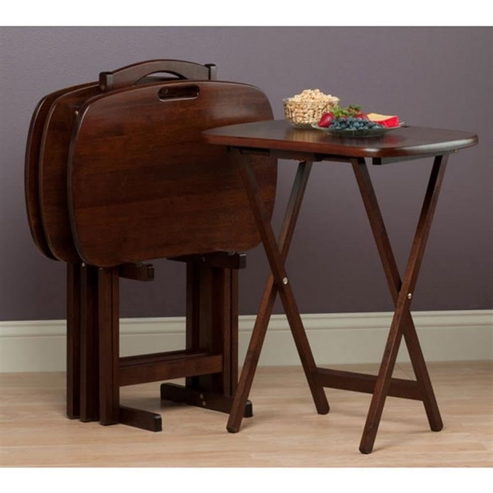 5-Piece Transitional Solid Wood Snack Table Set in Walnut