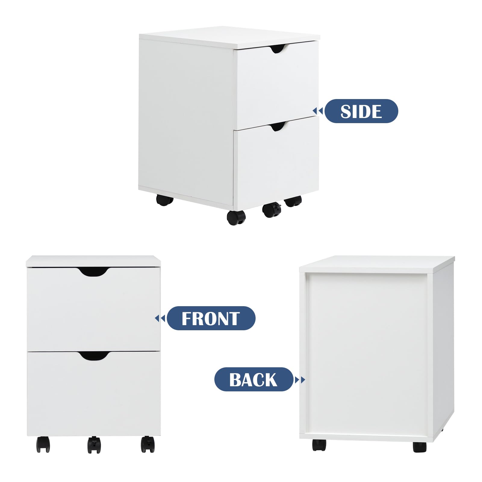 Deep 2-Drawer Mobile Wood File Cabinet, Under Desk Rolling File Cabinets