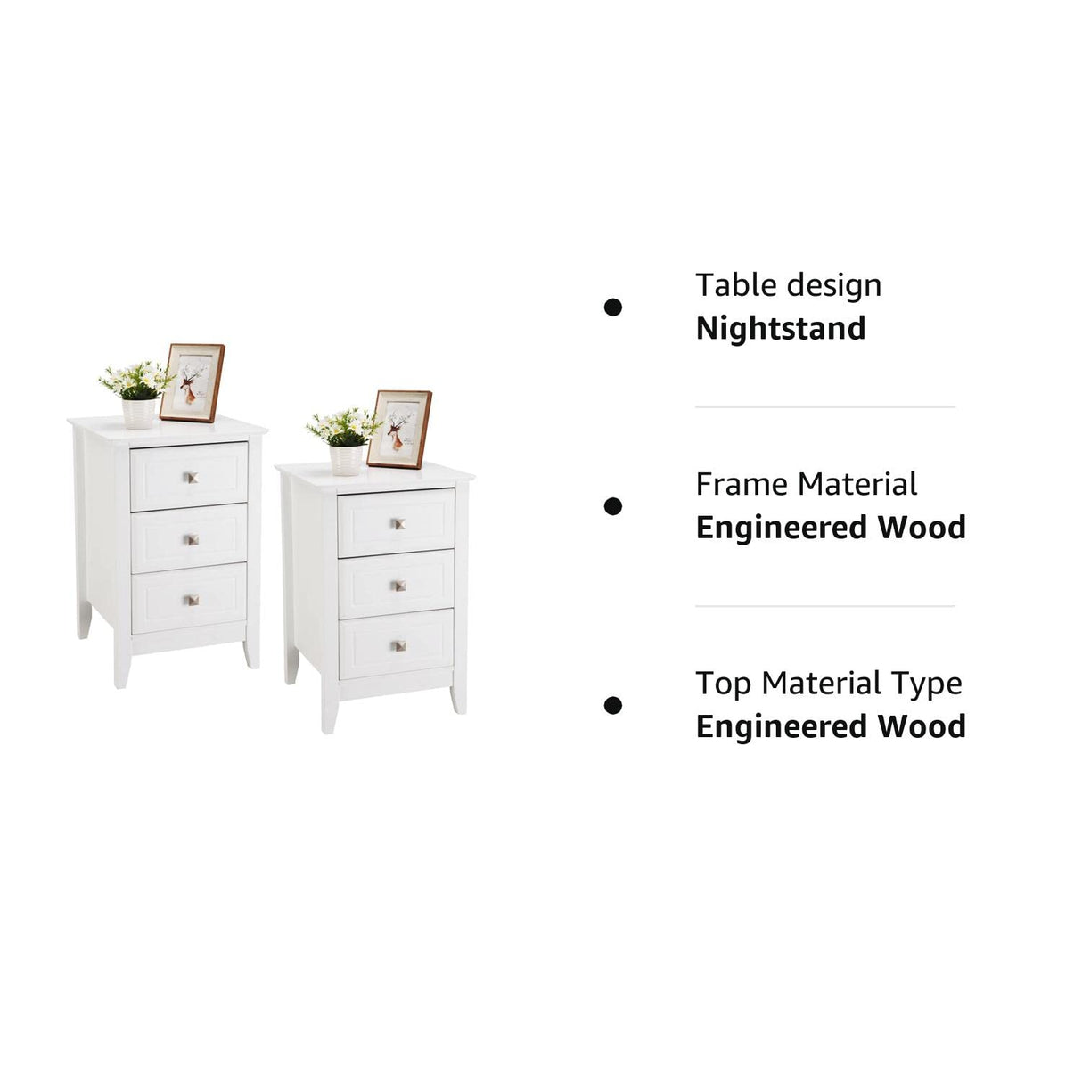 Upgraded White Night stands for Bedrooms Set of 2, Modern Nightstand