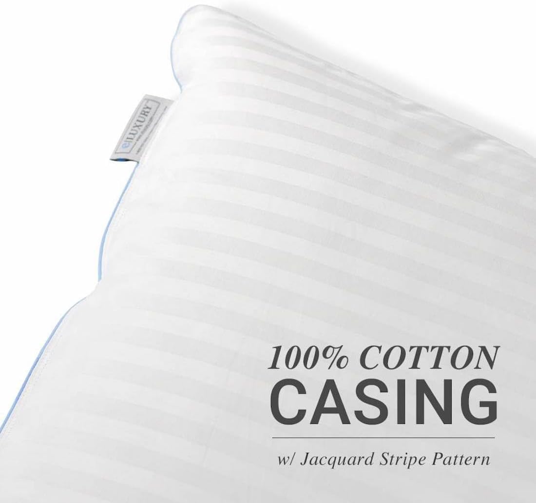 eLuxurySupply 4-Pack Premium Bed Pillows - Medium Density and Medium Loft Ideal for Back and Side Sleepers - 100% Cotton Casing - 20"X28" Standard/Queen Size