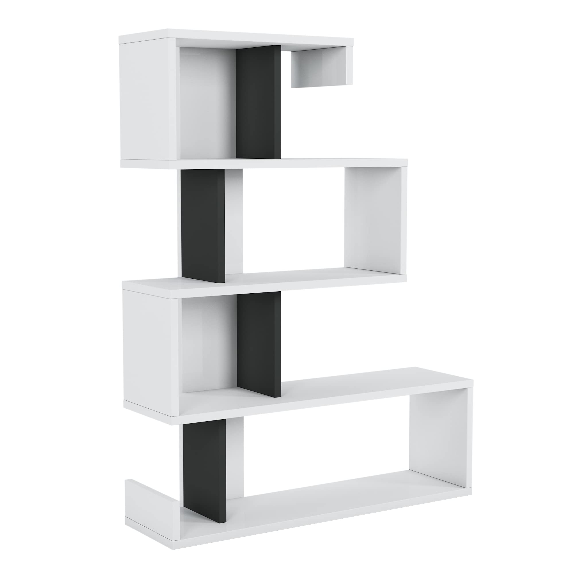 Longway Modern White Bookcase, Farmhouse Bookshelf, Modern Freestanding