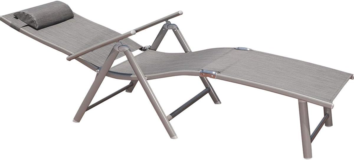 Aluminum Outdoor Folding Reclining Adjustable Chaise Lounge Chair with Cup Holder
