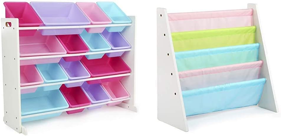 Toy Organizer (16 Bins) and Book Rack Storage Bookshelf (Pastel Collection)