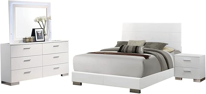 Felicity 4-Piece Eastern King Bedroom Set White High Gloss