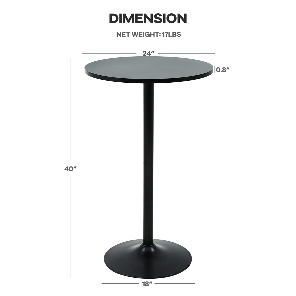 Bar Table Round Pub Table Cocktail Bistro High Table with Black Top and Base