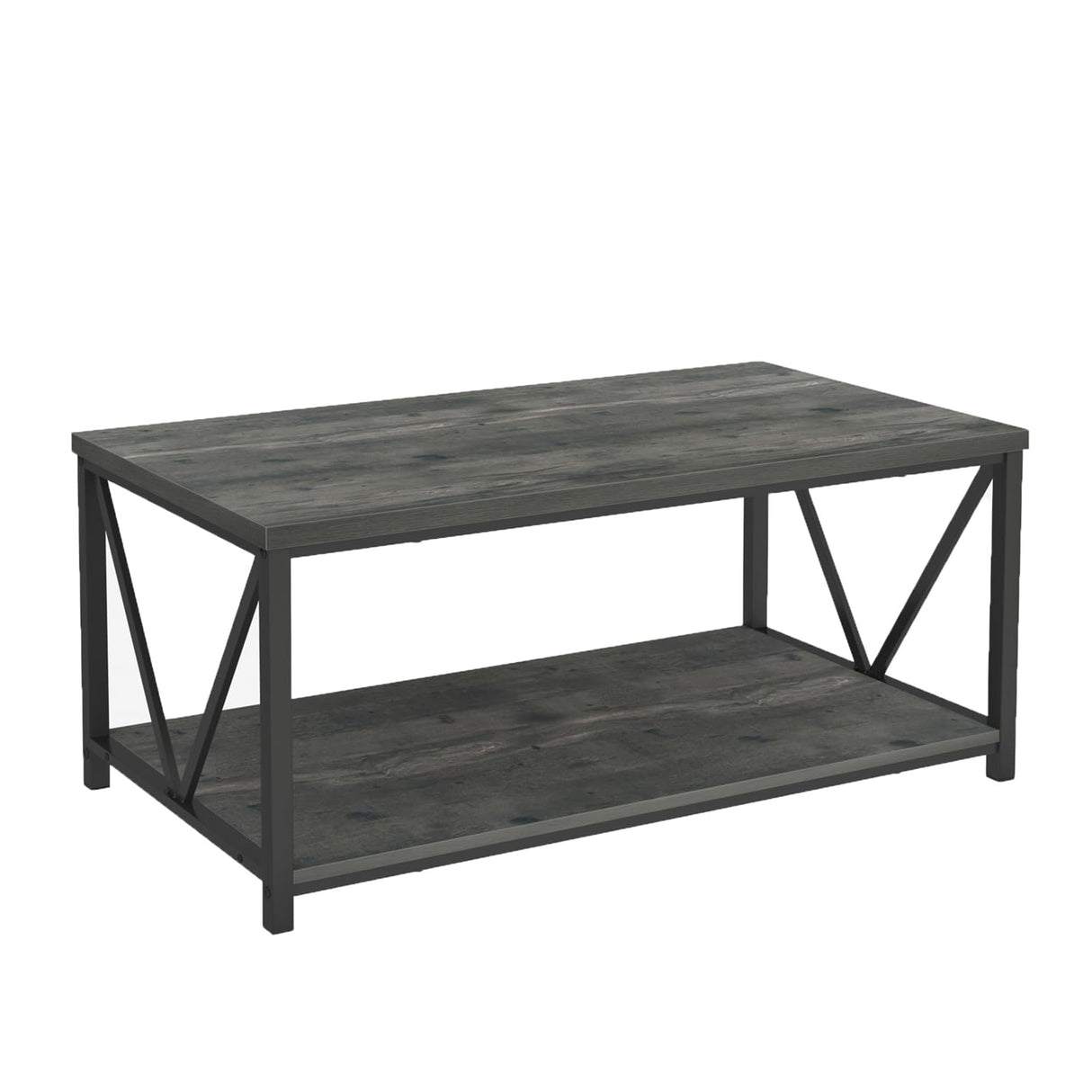 coffee Table, Rustic Wood and Metal Center Table for Living Room, 39.3 Inch Grey