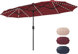 13 ft Large Patio Umbrella with Solar Lights, Double-Sided Outdoor Table Umbrella with Crank,