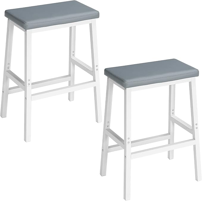 Bar Stools, 24" Set of 2 Bar Chairs, PU Leather Upholstered Breakfast Stools