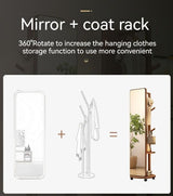 Full Length Mirror 67"×15.7"“Swivel with Cloak Rack, Solid Wood Frame, Simple Modern