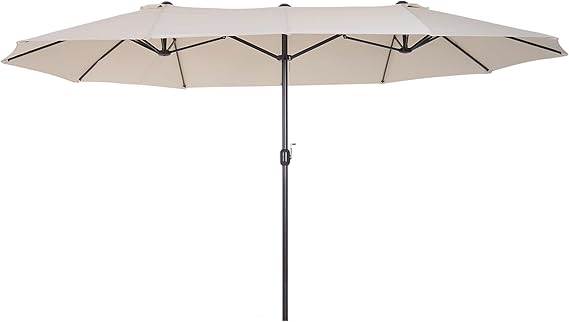 Extra Large 15ft Patio Umbrella, Double-Sided Outdoor Umbrella with Crank Handle and Air Vents for Backyard