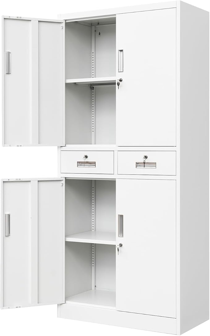 Metal Storage Cabinet with Adjustable Shelves and Drawers