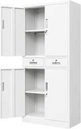Metal Storage Cabinet with Adjustable Shelves and Drawers