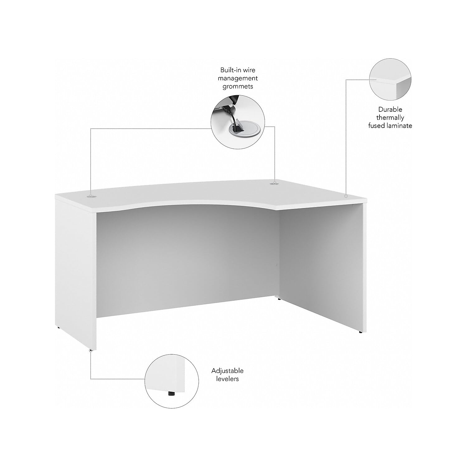 Furniture Studio C 60W x 43D Right Hand L-Bow Desk Shell in White