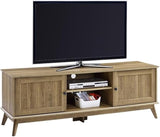 Modern TV Media Console Stand Entertainment Center with Two Doors and Adjustable Storage Shelves | Sturdy and Wide| Easy Assembly |Smoke Oak Wood Look Accent Living Room Home Furniture