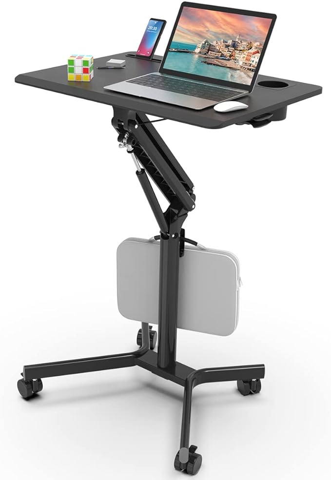 Mobile Standing Desk, 28 inch Small Height Adjustable Rolling Laptop Desk,