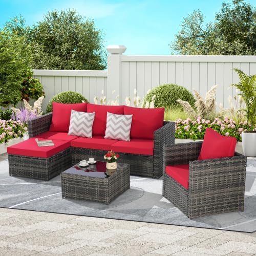 3-Piece Outdoor Patio Furniture Set, L-Shaped Wicker Sectional Sofa