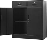 Metal Storage Cabinet with 2 Doors and 4 Shelves, Lockable Steel Storage