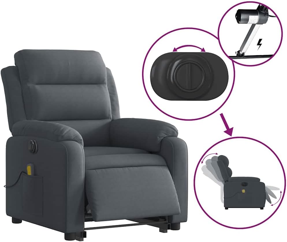 Stand-Up Massage Recliner Chair - Lift & Tilt, Vibration Massage, Plush Velvet Comfort,