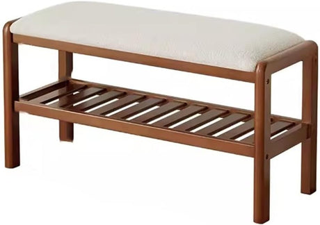 2-Tier Wooden Shoe Bench with Upholstered Cushion Seat, Small Storage