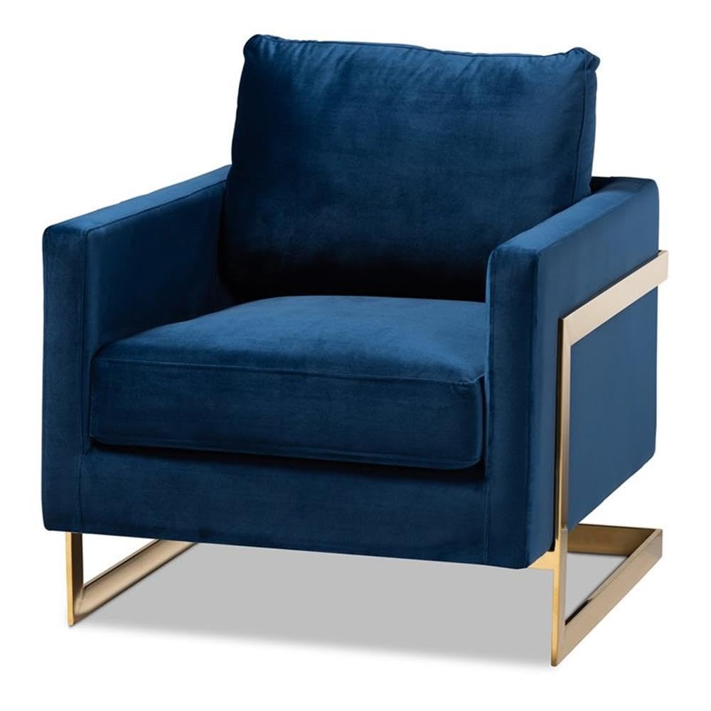 Matteo Velvet Fabric with Gold Finish Accent Chair in Royal Blue