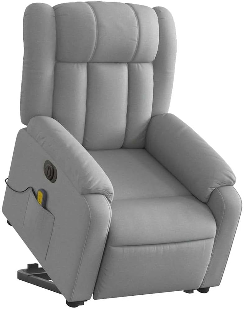 Electric Massage Recliner Chair - Power Lift, Motorized Footrest/Backrest, Vibration Massage, Plush Fabric Seating, Light Gray