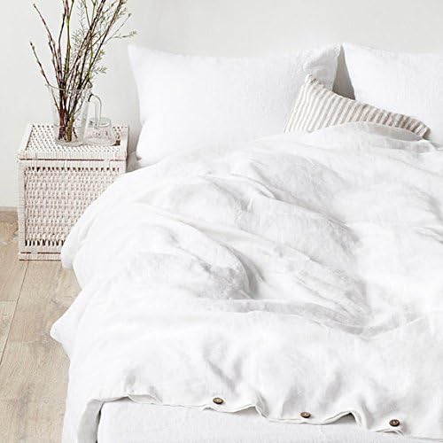 100% Linen Duvet Cover Set, 3 Pieces Belgian Flax Breathable Bedding, 1 Comforter