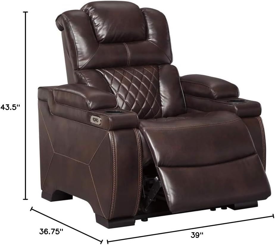 Warnerton Faux Leather Power Recliner with Adjustable Headrest, Brown