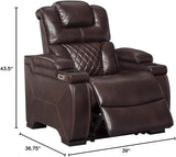 Warnerton Faux Leather Power Recliner with Adjustable Headrest, Brown