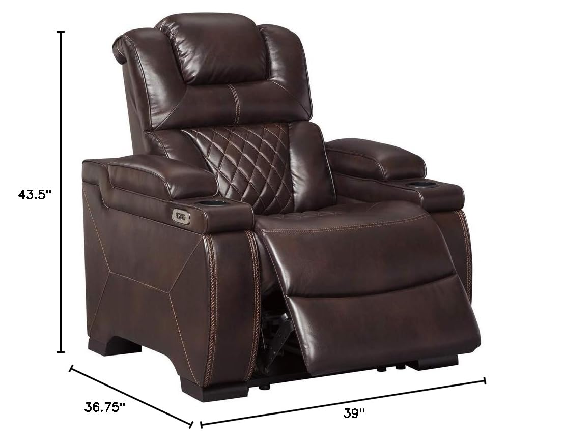 Warnerton Faux Leather Power Recliner with Adjustable Headrest, Brown