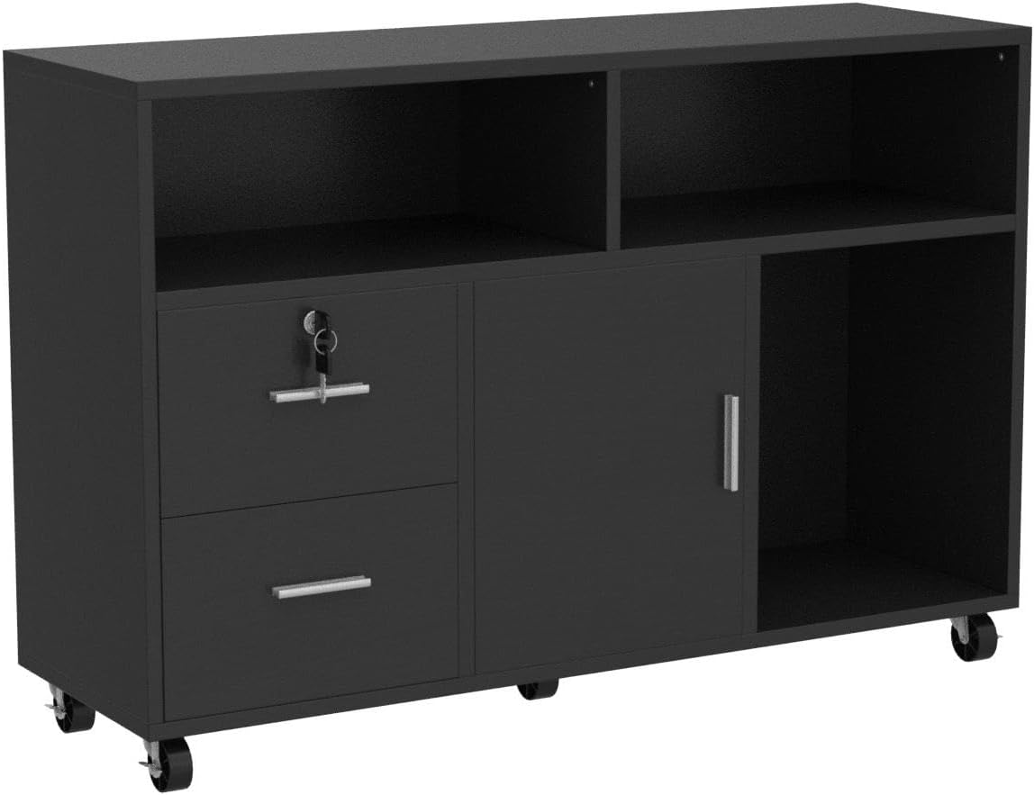 Wood File Cabinet, 2 Drawer Mobile Lateral Storage Cabinet Printer Stand