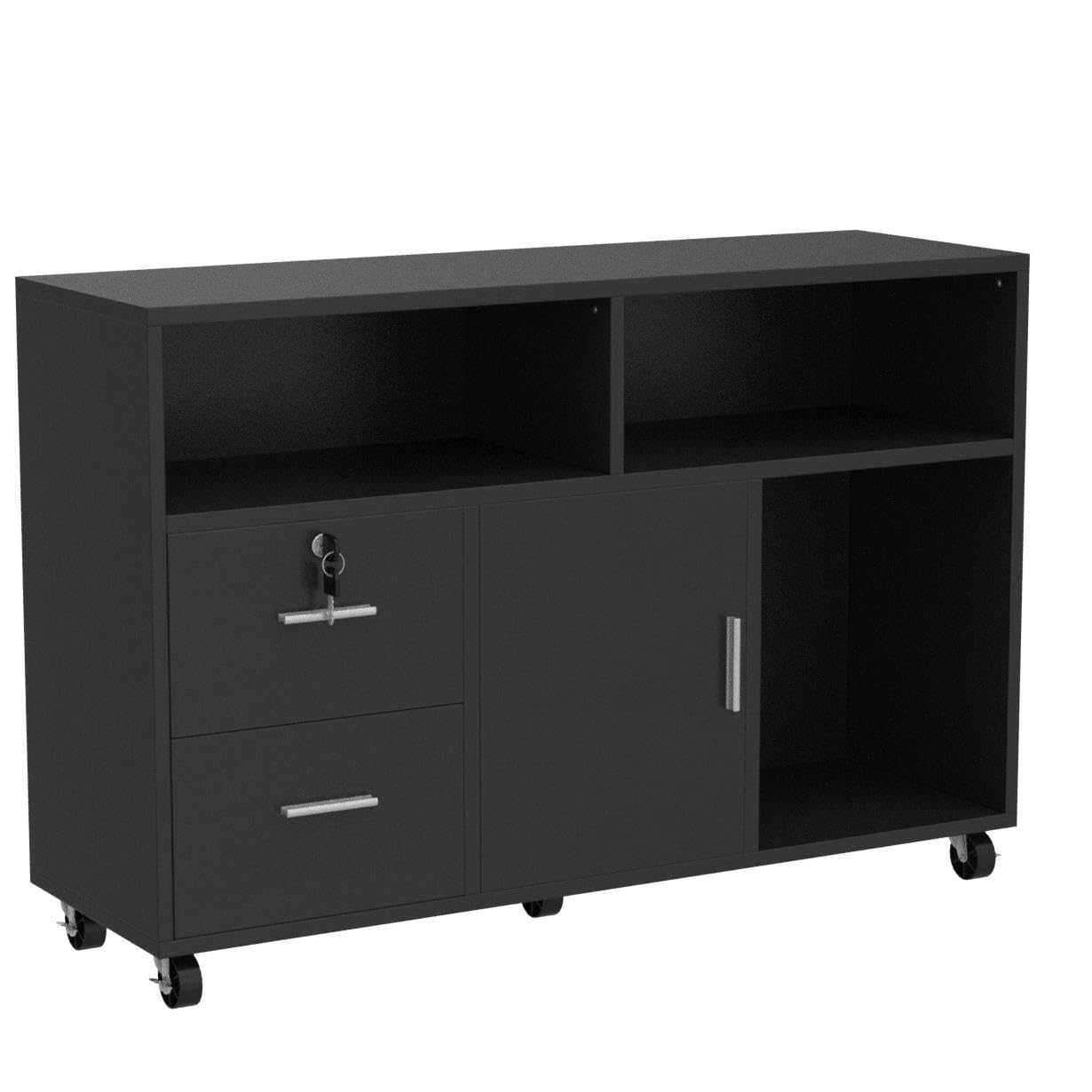 Wood File Cabinet, 2 Drawer Mobile Lateral Storage Cabinet Printer Stand