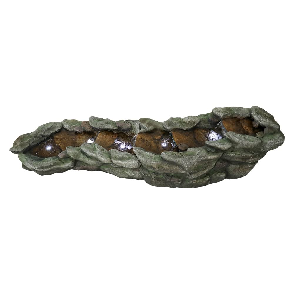 Outdoor Rock Water Fountain with LED Lights, 83.4" L x 22" W x 20" H River Stream Waterfall Feature for Home Garden
