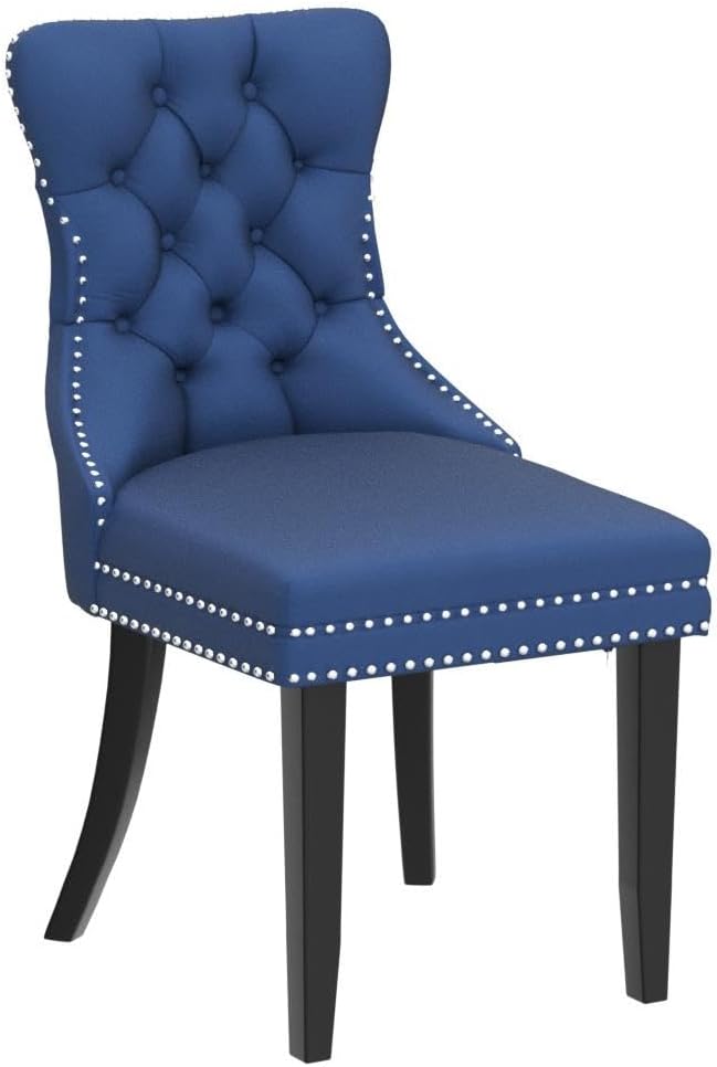 Tufted Dining Chairs Set of 4, Velvet Upholstered Dining Chairs with Nailhead Back and Ring Pull Trim