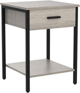 Gray Nightstand with Wood Drawer, Side Table with Storage Shelf, Bedroom