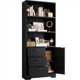 Bookshelf with Door and 3 Drawers, 71in Tall Bookcase Shelf with 3-Tier Shelves, for Bedroom Living Room Entrance Hallway Home Office