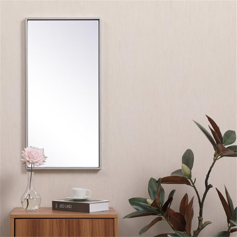 28" x 14" Modern Metal Frame Mirror in Sliver Finish