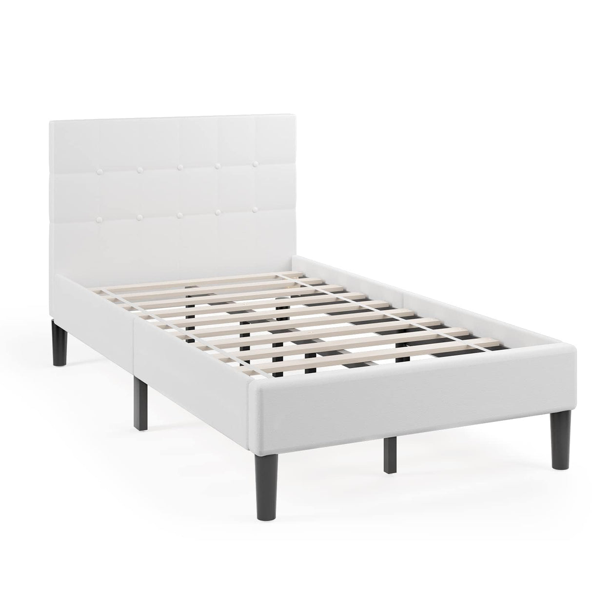 Upholstered Twin Bed Frame with Headboard, Solid Wood Slat Support Mattress