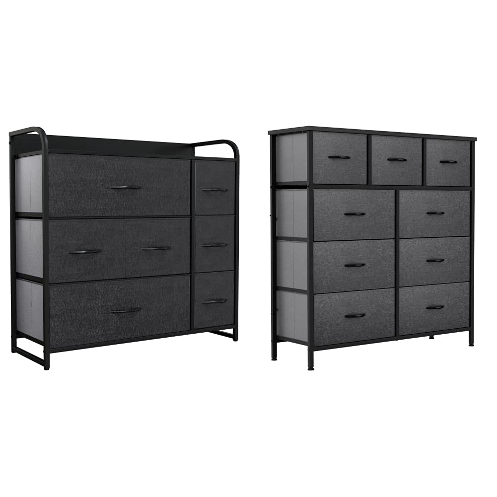 Fabric Dresser with 7 Drawers - Storage Tower (Black/ Grey) & 9 Drawers-Fabric Storage Tower