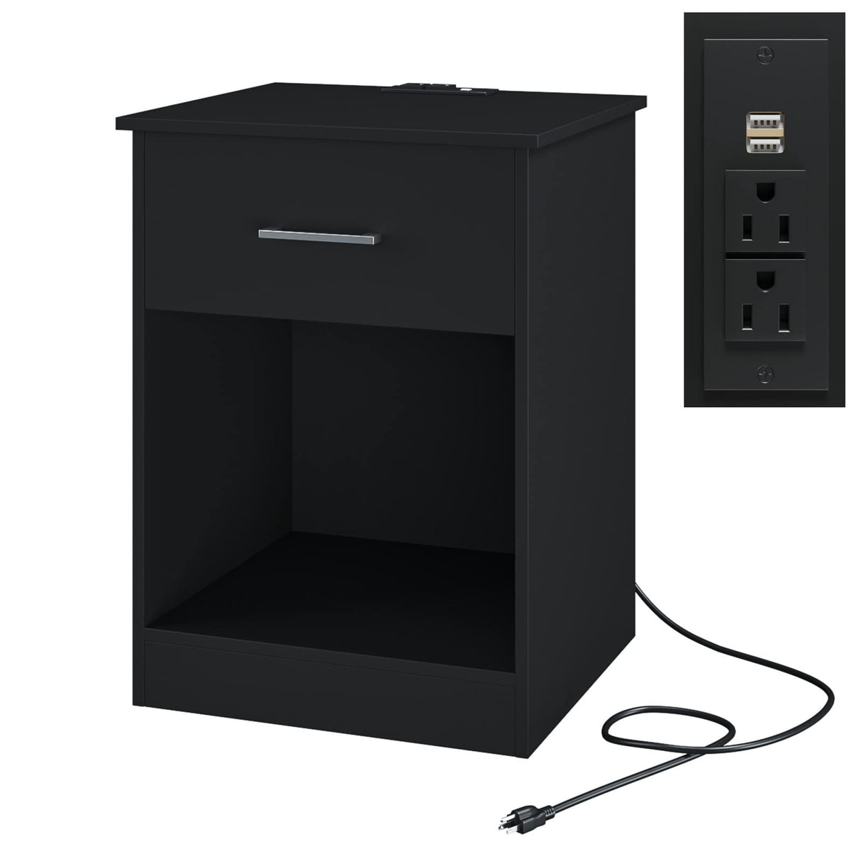 2 Nightstand with Charging Station and USB Ports & Power Outlets, Wooden End Table