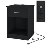 2 Nightstand with Charging Station and USB Ports & Power Outlets, Wooden End Table