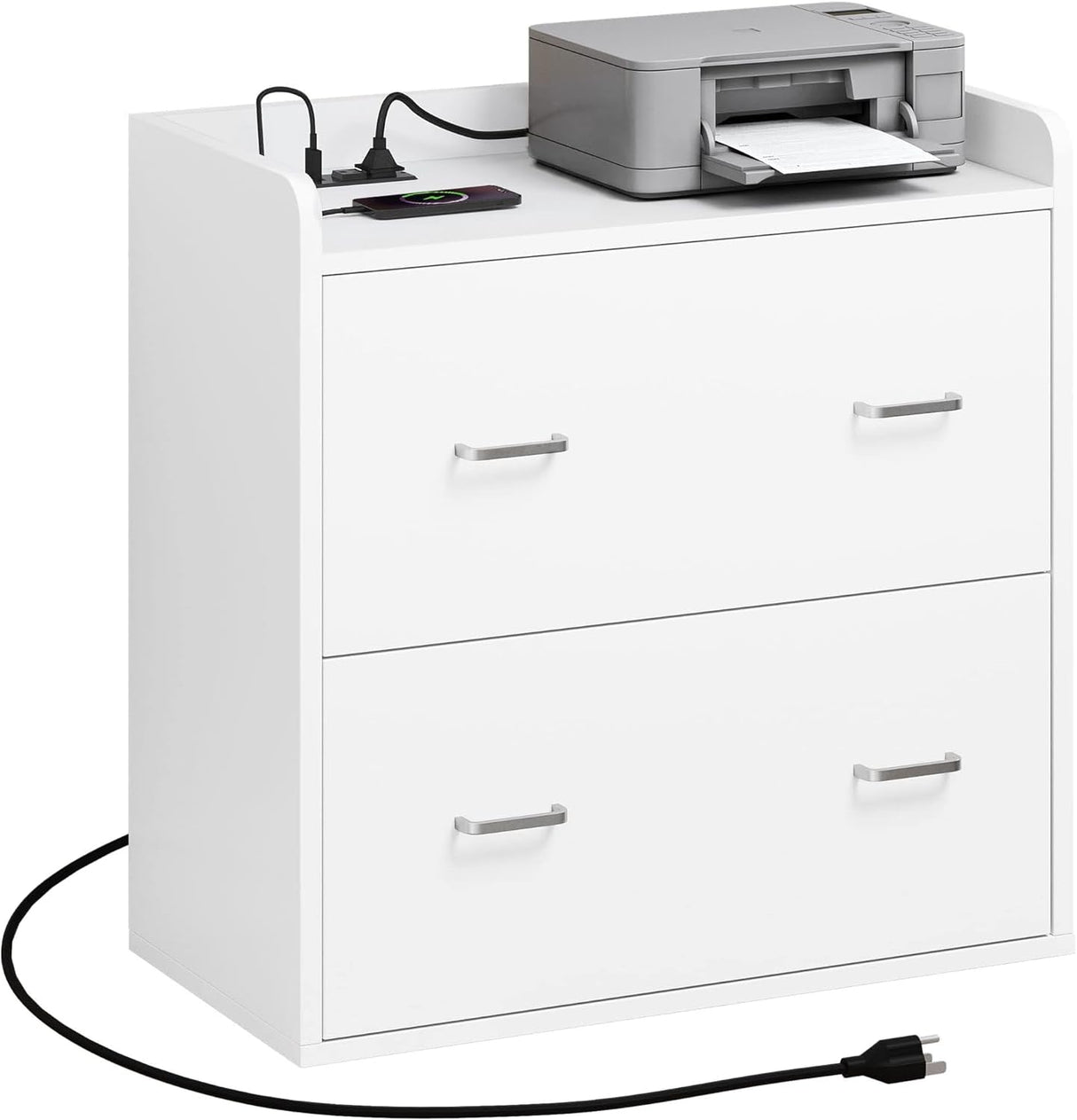 2 Drawer Filing Cabinet with Charging Station Printer Stand Storage Vertical File Cabinets