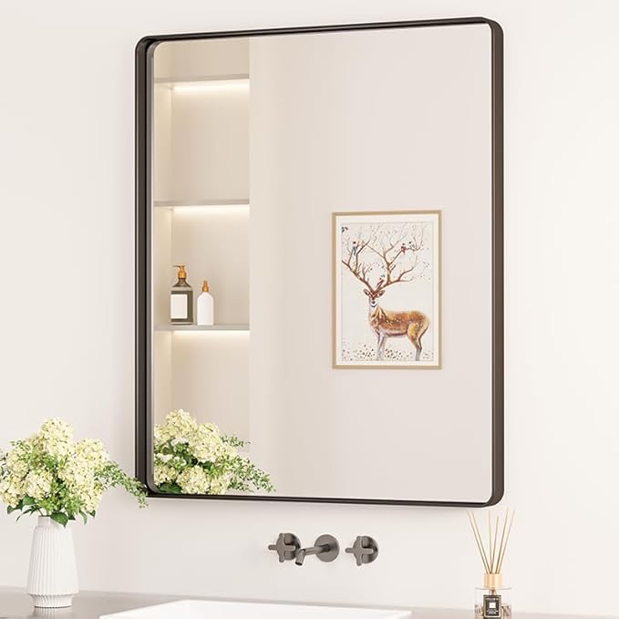 Black Bathroom Mirrors for Over Sink, 72” x 36” Large Rounded Rectangle Bathroom